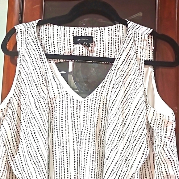 AB STUDIO BLOUSE White with black stripes dots large - Picture 3 of 8